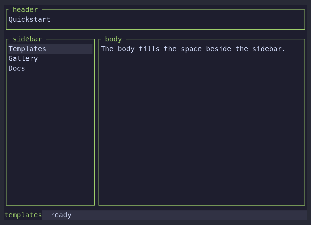 Layout template: header, sidebar, body, and a status bar